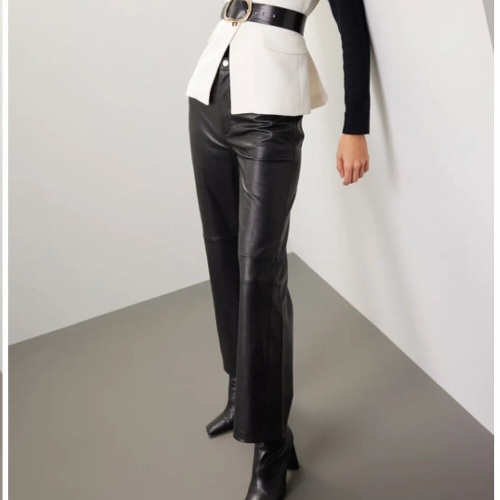Veda Pants Black Real Leather High Waisted Us 10- 12